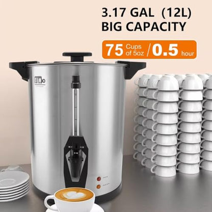 75 Cup 12L/3.17Gallon Commercial Coffee Urn, Festa Essential 950W Large Percolate Coffee Maker, Hot Beverage dispenser With Double Dripless Faucet, Quick-Brewing Hot Water Urn for Catering,Home,Events - size: 12L-75Cups