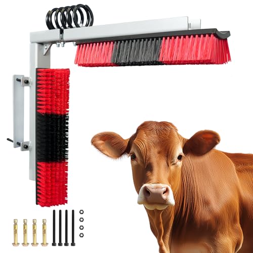 Livestock Scratch Brush With Spring Iron Holder，Animal Back Scratching Brush Including 4pcs goat brushes, 4 stands and accessories For Cow,Cattle,Sheep, Horses,Pigs，Massage Grooming Tool（Red） - color: Red, size: 1 Pack