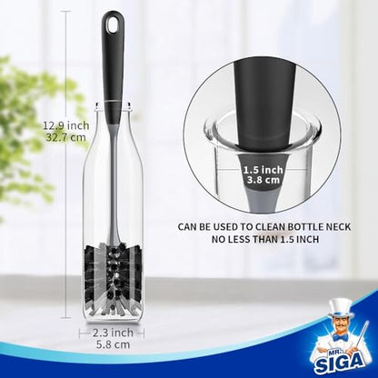 MR.SIGA Long Handle Bottle Brush, Flexible Scrub Brush for Water Bottles, Glasswares, Mugs, Black, 2 Pack - color: Black
