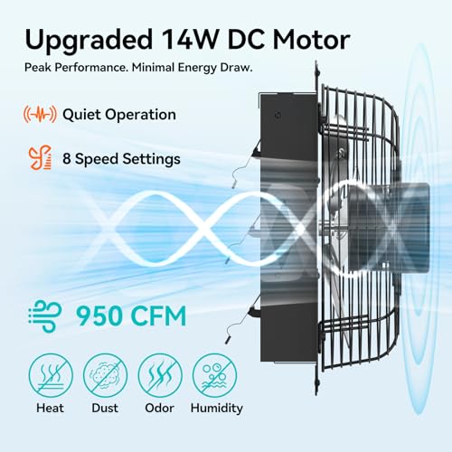 addlon 10 Inch Shutter Exhaust Fan Wall Mounted with EC Motors and Remote Control, Timer, 8 Speeds, 850CFM, Low Noise, Easy to Install, Plug in Ventilation Fan for Garages, Shops, Greenhouse, Attic - size: 10 inch