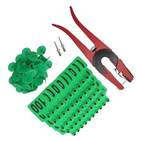 Cattle Ear Tags Ear Tags for Cattle Pasture Livestock Labels 001-100 Numbered with Applicator for Wildlife Tracking Beef for Cattle Cows Hogs Pigs(Green) - color: Green