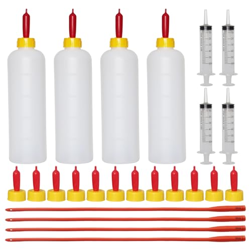 24Pcs Lamb and Goat Kid Feeding Tube Kit Feeding Bottles | 4x500ml Bottles, 12 Nipples, 4x60ml Syringes & 16fr Tubes, For Lambs, Goat Kids, Puppies, Kittens, Piglets, Easy to Clean