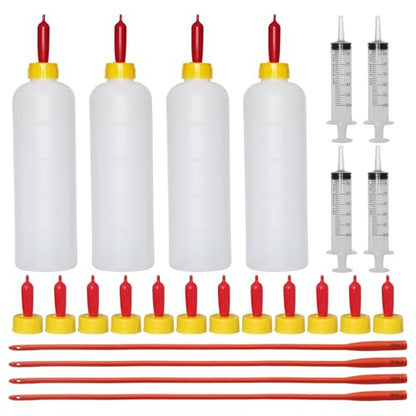 24Pcs Lamb and Goat Kid Feeding Tube Kit Feeding Bottles | 4x500ml Bottles, 12 Nipples, 4x60ml Syringes & 16fr Tubes, For Lambs, Goat Kids, Puppies, Kittens, Piglets, Easy to Clean