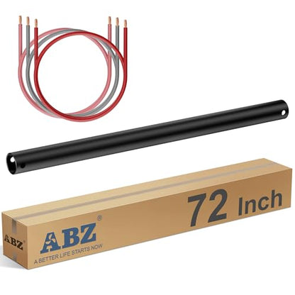ABZ 72 Inch Ceiling Fan Downrod Accessories with Extended Cord, 6 FT Downrod for Ceiling Fan Not Threaded (Black) - size: 72 INCH