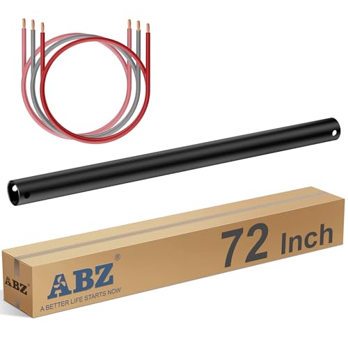 ABZ 72 Inch Ceiling Fan Downrod Accessories with Extended Cord, 6 FT Downrod for Ceiling Fan Not Threaded (Black) - size: 72 INCH