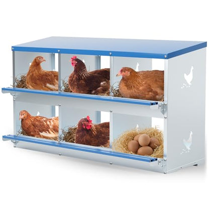 Chicken Nesting Box 6 Compartments Metal Laying Boxes for Chicken Hens Poultry Ducks Protect Eggs Chicken Coop Easy Egg Collection Wall Mount Nest Box for Chicken Coop - size: 6 Compartments