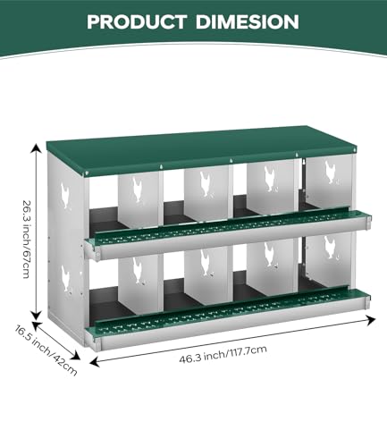 Chicken Nesting Box, 8 Compartment Metal Nesting Box,Wall Mount Chicken Nesting Boxes for Laying Eggs,Easy Egg Collection,8 Room Nest Boxes for Chickens - size: Green 8 Compartment