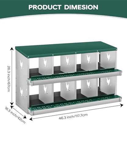 Chicken Nesting Box, 8 Compartment Metal Nesting Box,Wall Mount Chicken Nesting Boxes for Laying Eggs,Easy Egg Collection,8 Room Nest Boxes for Chickens - size: Green 8 Compartment