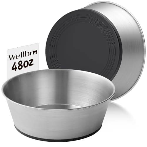 Stainless Steel Dog Bowls for Large Dogs, 48oz/6 Cups Non Slip Dog Metal Bowls, 2 Pack Food and Water Pet Bowls Heavy Duty Dishwasher Safe - size: UPGRADED-M-6cup