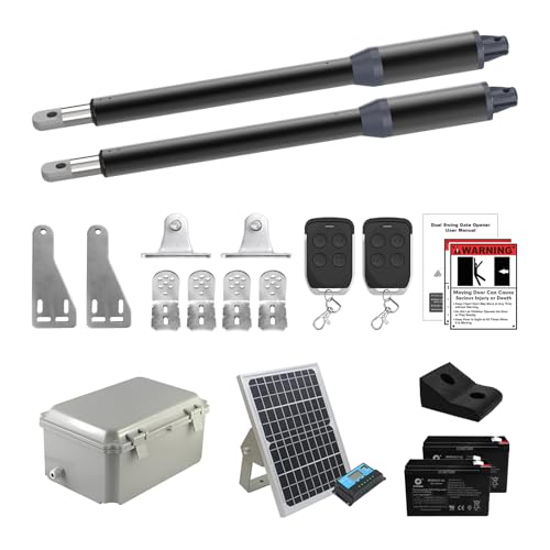C01-L Solar Gate Openers with Batteries & Solar Panel for Dual Swing Gate Up to 14ft Long or 440lb Per Arm, Automatic Gate Openers for Driveway Dual Swing Gate with Long-Range Gate Opener Remote - size: Solar Dual Swing Gate Opener