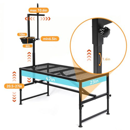 Goat Milking Stand with Feed Bin, 600 LBS Heavy Duty Sheep Trimming Stand, Adjustable Headpiece Livestock Stanchion, Stable Metal Hoof Trimming Platform for Grooming & Shearing, Farm Equipment
