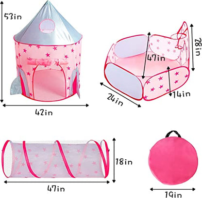 Piggy Poo and Crew Rocket Pop Up Tunnel and Tent Includes 50 Ball Pit Balls for Dogs Pigs Rabbits Cats Small Animals - color: Pink