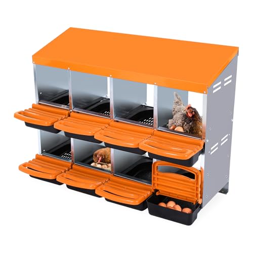 Chicken Nesting Boxes, Roll Away Nesting Box 8 Hole Metal Chicken Egg for Chicken Coop, Swing Perch and Rollout Egg Collection, Orange - color: Orange, size: 8 holes