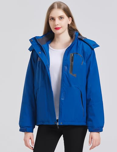 ELLSWOS Womens Winter Coats Waterproof Ski Jacket Warm Snow Jackets Windproof Windbreaker Hooded Raincoat - color: Blue, size: Large