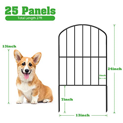 OUSHENG 25 Panels Metal Garden Fence 27ft x 24in - Rustproof Decorative Wire Fencing for Outdoor Yard, Flower Bed, Patio | Arched Animal Barrier & Landscape Edging (Black) - size: 27' (L) x 24'' (H)
