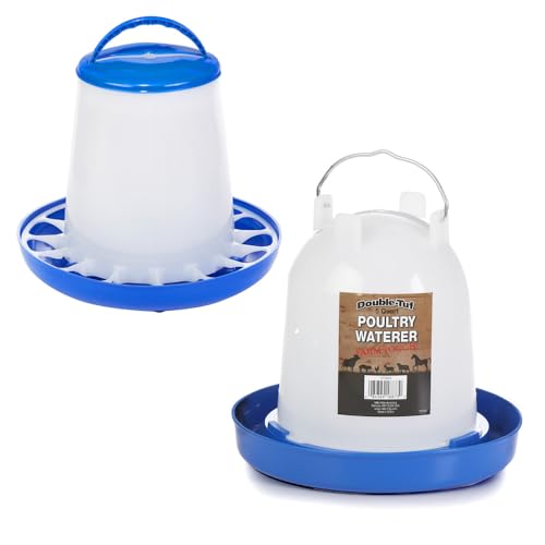 Double-Tuf® Plastic Poultry Feeder and Waterer Kit | Hanging Chicken Feeder | Hanging Chicken Waterer | 5 Lb Poultry Feeder | 5 Quart Poultry Waterer