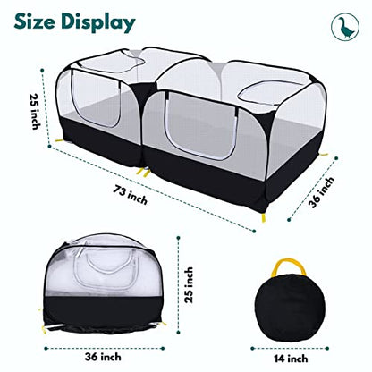 Small Animals Playpen,Pet Cage Tent Large Chicken Run Coop with Detachable Bottom Breathable Transparent Mesh Walls, Foldable Pet Enclosure for Puppy Kitten Rabbits Indoor Outdoor Playpen - color: Black with Detachable Bottom