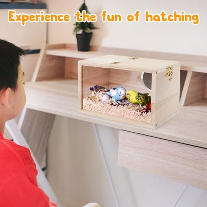 Rypet Parakeet Nesting Box Transparent Design, Thwartwise Bird Nest Breeding Box with Perch Wood Bird Cage House for Cockatiel Lovebirds Budgie Finch Parrotlets Canary XL - size: X-Large