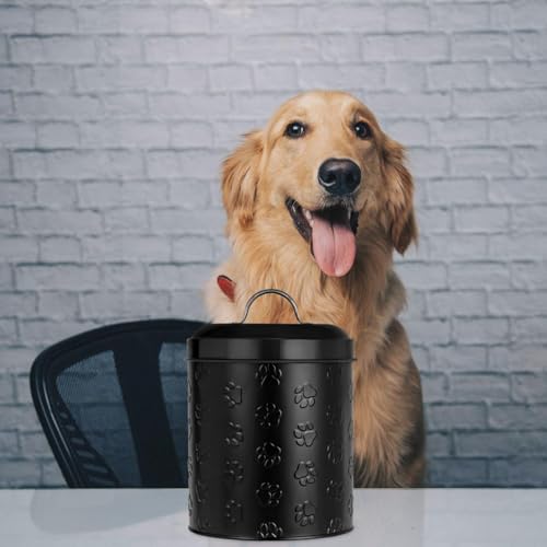 Amici Home – Pet Puppy Paws Black Metal Canister – Large, 140 Oz - color: Black, size: 140 fl oz