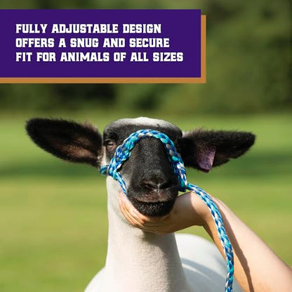 Weaver Livestock Braided Poly Rope Halter, 4 ft | Modern, Adjustable, Soft Braid, For Sheep & Goats - color: Gray/Lavender/Mint