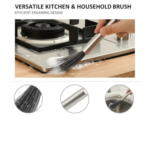 1pc Heavy-Duty Stainless Steel Long Handle Scrub Brush with Sturdy Metal & Extended - Heavy-Duty Multi-Surface Manual Bristle Brush for Stovetops, Ovens, Shower Doors, Floors - Ideal for, Kitchen