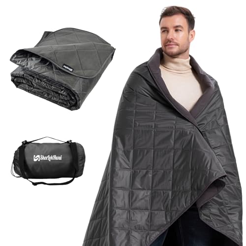 4-in-1 Large Outdoor Blanket - Waterproof & Windproof Thickened Warm Fleece Camping Blanket for Stadium, Hiking, Sporting Events - 81"x57", Packable (Dark Gray) - color: Dark Gray, size: Thickened