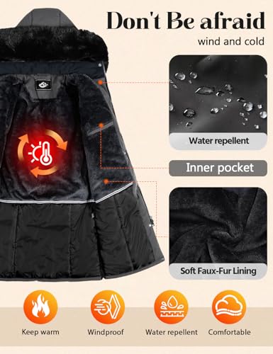 Womens Long Puffer Winter Coats Fleece Jacket Down Parka Warm Overcoat Thicken Quilted Jacket Removable Fur Coat - color: Dark Grey, size: Large