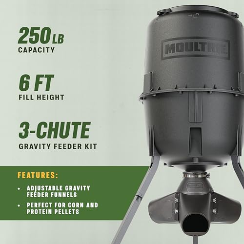 Moultrie Gravity Deer Feeder - Tripod Game Feeder - Easy Conversion Adapter - Protein Pellet Ready - Rugged No-Power Setup for Deer Management - style: 250 lb Capacity