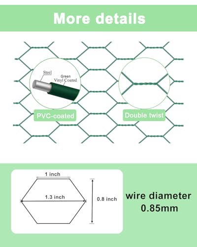 Garden Poultry Green Chicken Wire - 16.5 '' × 157 '' Chicken Wire Floral for Crafts, Garden Fence Animal Barrier, 1 inch Mesh Poultry Netting Fence, Pet/Rabbit/Chicken Wire Fencing - size: 16.5 inch × 13.1 Ft