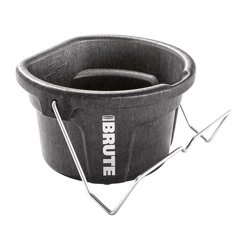 Rubbermaid Commercial Products Brute 2-Gallon 3-in-1 Flat-Back Feed Bucket with Hook-Hang-Carry Handle, RigidCell Strength, Pour Spout, USA Made for Horse & Livestock - size: 2 Gal, style: Bucket
