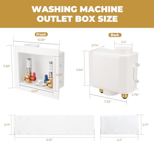 Washing Machine Outlet Box, with Stainless Steel Water Hammer Arrestor, 1/2-Inch Push Fit x3/4-Inch MHT with Center Drain, Washer Faucet Recessed Box, Laundry Washer Valve Outlet Box - color: Push Fit/SS Arrestor