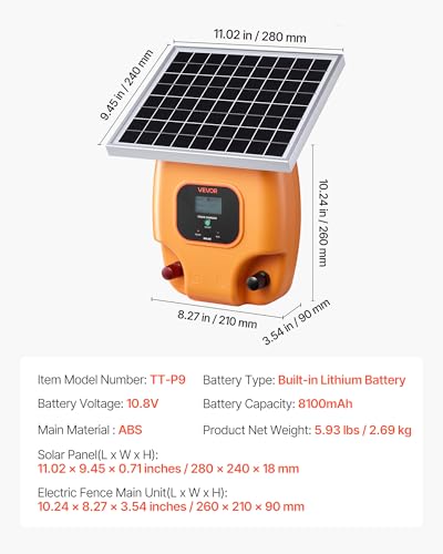 VEVOR Solar Fence Charger, 0.6J 8 kV Solar Powered Fence Charger, Electric Fence Energizer Kit, Keep Out Predators, 4-5 Days Runtime, for Livestock, Poultry, Garden Protection - style: 0.6J