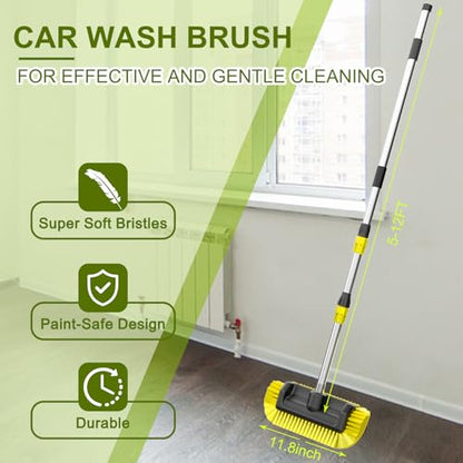 SISUPASSIE 12FT Car Wash Brush with Long Handle, 12-Inch Soft Bristle Car Cleaning Brush for Cleaning RV, Truck, Boat, Solar Panels, Yellow - color: Yellow