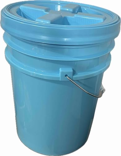 House Naturals 5 Gallon Food Grade Made in USA Plastic Bucket with Screw On Air Tight Double Gasket lid, (Pack of 3) (Aqua Buckets -Aqua Lids)