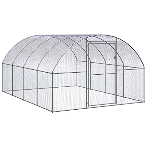 Large Outdoor Chicken Coop Galvanized Steel 9.8' x13.1' x6.6' Silver Poultry Cage with Extension Frame for Hens Ducks Rabbits - color: Without roof, size: 9.8' x 13.1' x 6.6' (W x D x H)