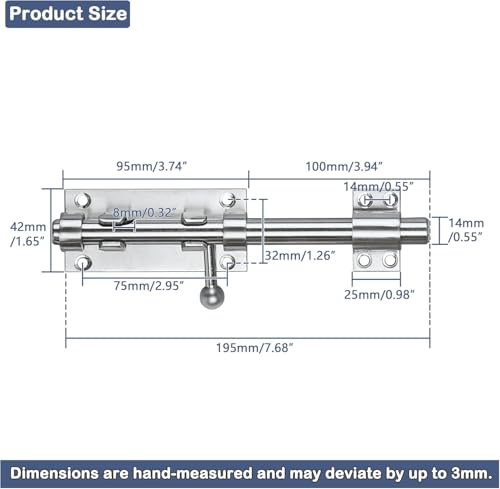 Alise Slide Lock SUS304 Stainless Steel Gate Latch, Slide Bolt Latch,Thickened Heavy Door Latch Lock,8 Inch Brushed Barrel Bolt Latch, Security Slide Latch Lock - color: Brushed, size: 8 Inch (Regular)