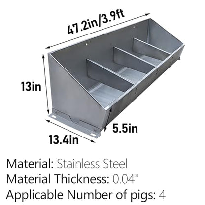 ERRULAN Stainless Steel Hog Feeder Heavy Duty, Large Capacity Pig Feed Trough -4/5/7 Hole for Pigs, Outdoor Livestock Feeder for Swine Farms/Chicken Coop(59"/5ft/5bit) - size: 59"/5ft/5bit