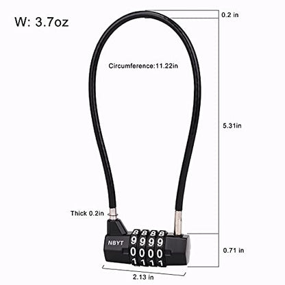‌4-Digit Cable Locks with Combination - Heavy Duty Outdoor Gate Lock for Fence, Cabinet,Refrigerator ，Dumpster,lockers,Gym,Toolbox,case, hasp Storage,Sheds - size: 11" Cable - Span 5" (3/16" Diameter)