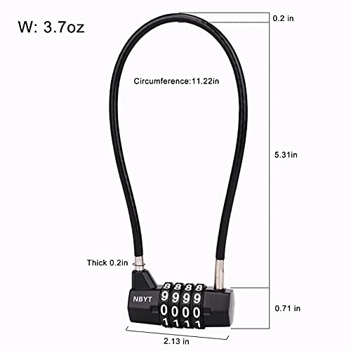 ‌4-Digit Cable Locks with Combination - Heavy Duty Outdoor Gate Lock for Fence, Cabinet,Refrigerator,Dumpster,lockers,Gym,Toolbox,case, hasp Storage,Sheds - size: 11" Cable - Span 5" (3/16" Diameter) - 2 Pack