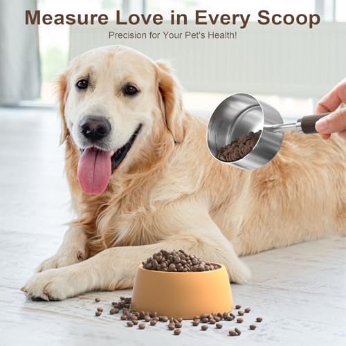Dog-Cat Food Scoop Measuring-Cup - 1/2 Cup (4 Oz),304 stainless steels,Black walnut long handle… - size: 1/2 CUP