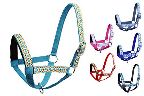 Double Layer Heavy Duty Padded Overlay Printed Nylon Cow Halter - 6 Month Warranty - color: Geometric / Hurricane Blue, size: Large (Cow)