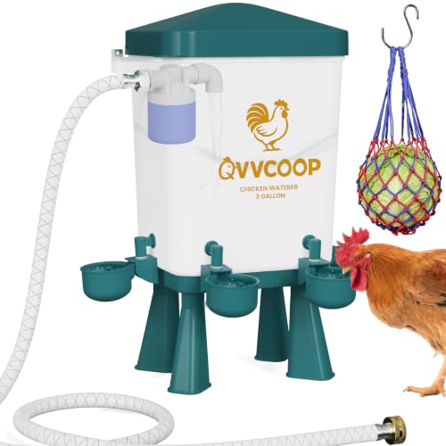 3 Gallon Automatic Chicken Waterer with Float Valve, Water Contatiner Cup Dispenser for Chicken, Float Controlled Poultry Drinking Supplies, Standing/Hang Use, 3 Gallon, Blue