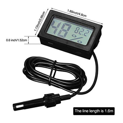 Weewooday Mini Digital Temperature Humidity Meters Gauge with Probe Gauge LCD Fahrenheit Display Thermometer Hygrometer for Incubator Reptile Plant Greenhouse Chicken Coop Garden(Black, 6 Pieces) - size: Black