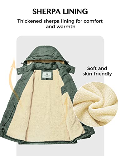 WenVen Women's Winter Warm Sherpa Lined Jacket Heavy Parka Coat with Hood - color: Green, size: Large
