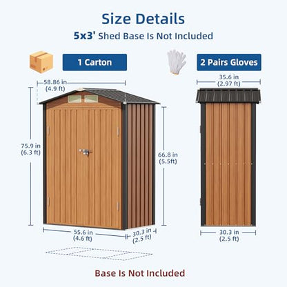 5x3FT Outdoor Storage Shed, Metal Garden Shed with Updated Frame Structure & Double Lockable Doors, Large Tool Shed for Backyard, Patio,Lawn,Utility & Bike Storage - size: 5x3 FT (No Base)