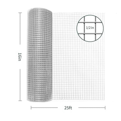 Hardware Cloth 1/2 inch, 19 Gauge 16inx25ft Chicken Wire Fence Wire Mesh Fence Galvanized Hardware Cloth Mesh for Poultry Netting, Garden Fencing, Tree Guard Rolls and Rabbit Cages Snake Fence - size: 1/2inch 16inx25ft