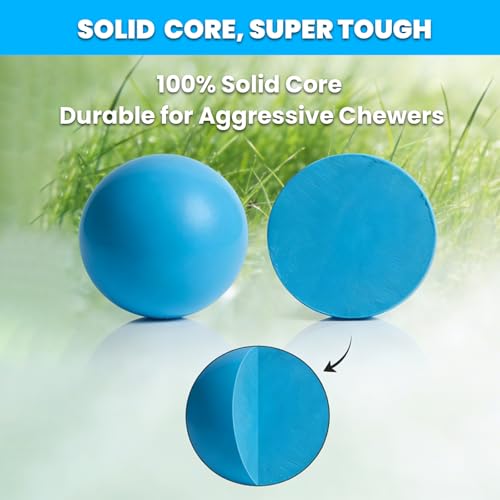 Indestructible Dog Solid Rubber Ball for Aggressive Chewers, Durable Chew Toy for Large and Medium Breeds, 100% Natural Rubber, Tough & Bouncy for Outdoor Fetch Training (2.8" Blue)