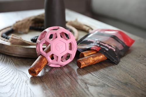 JW Pet HOL-ee Roller™, Dog Toy Puzzle Ball, Natural Rubber, Medium (4.5” Inch Diameter), Pink - color: Pink, size: 4.5 Inch