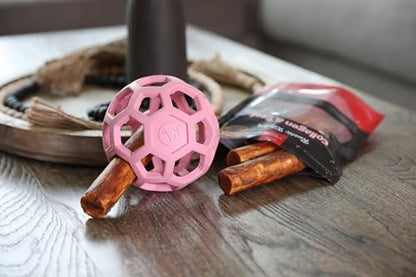 JW Pet HOL-ee Roller™, Dog Toy Puzzle Ball, Natural Rubber, Medium (4.5” Inch Diameter), Pink - color: Pink, size: 4.5 Inch