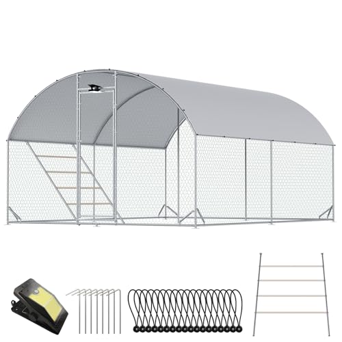 CHIKENCOOP 13x6.5x6.6ft Metal Chicken Coop, Full-Top 2-Room Chicken Run | Two-room walk-in chicken run with full-top waterproof UV-resistant cover, solar light, support brackets, and rear poles - size: 159.0"L x 118.0"W x 78.0"H